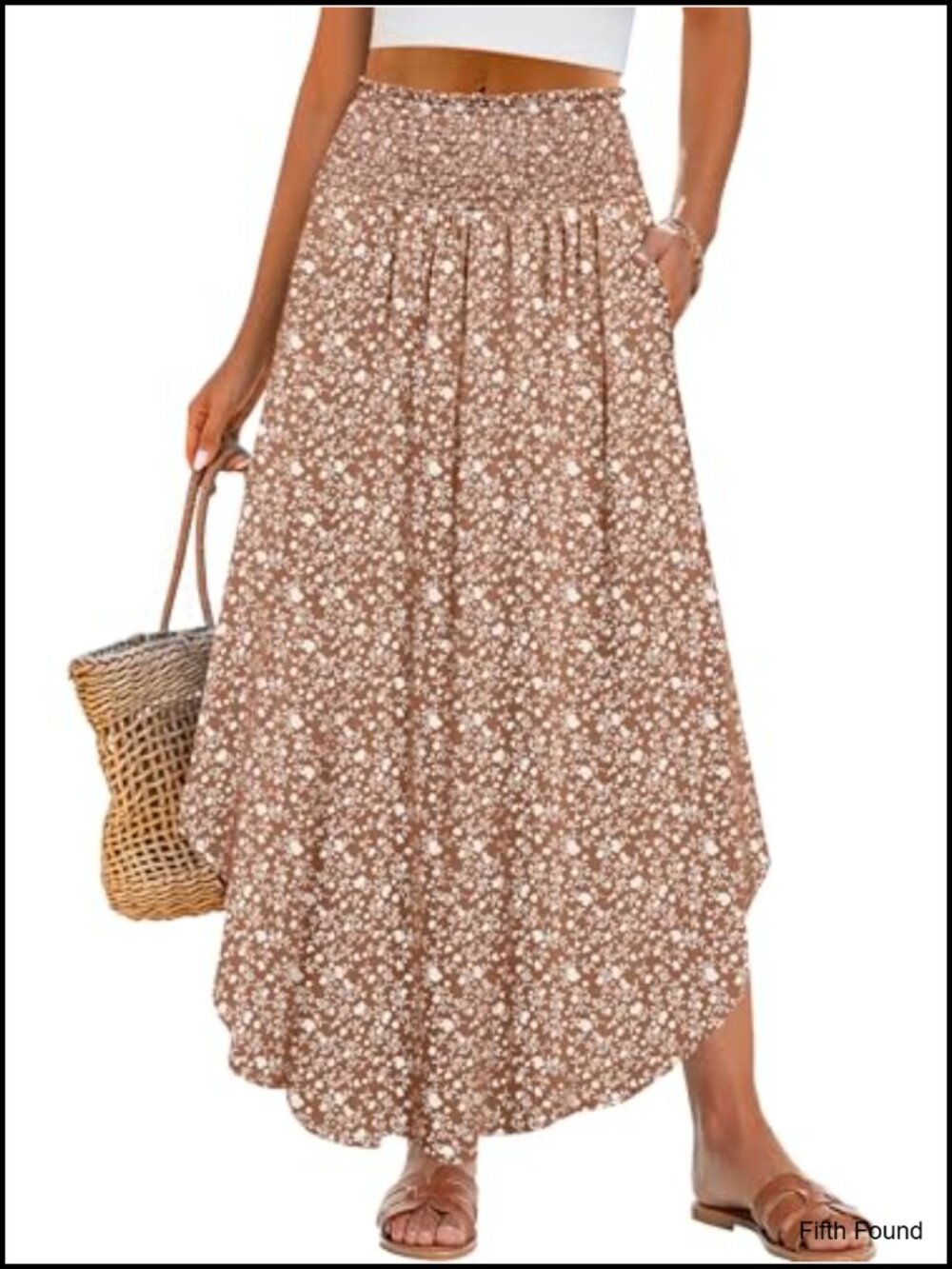 Women High Waist Floral Flowy Boho Maxi Skirt with Pockets